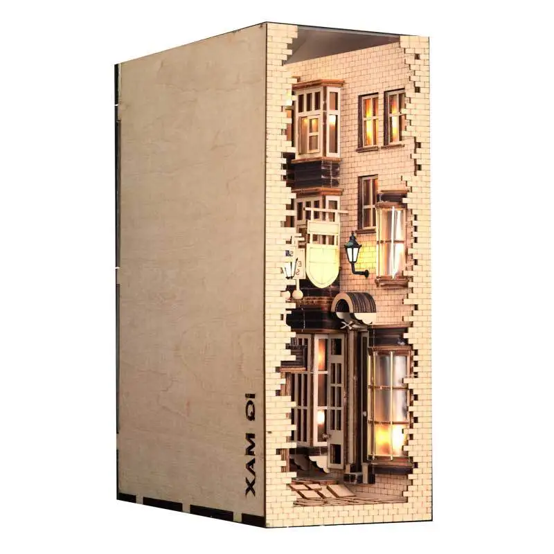 

New DIY Book Nook Mysterious Ancient Streets Bookend Book Shelf Insert Bookcase With Light Model Building Kit Toy Children Gift