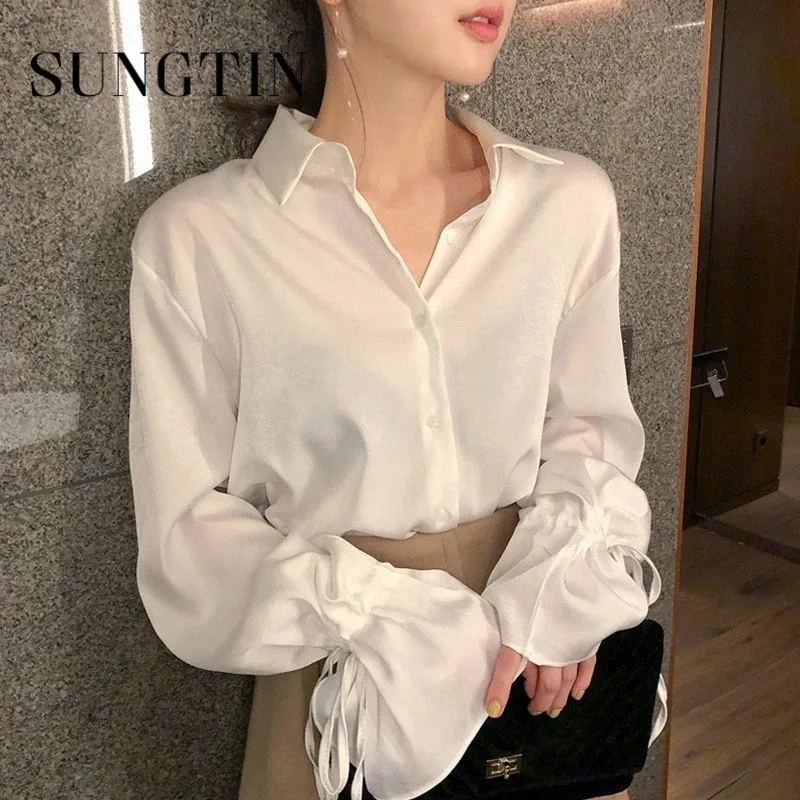 Женская винтажная шифоновая блузка Sungtin белая Повседневная офисная с