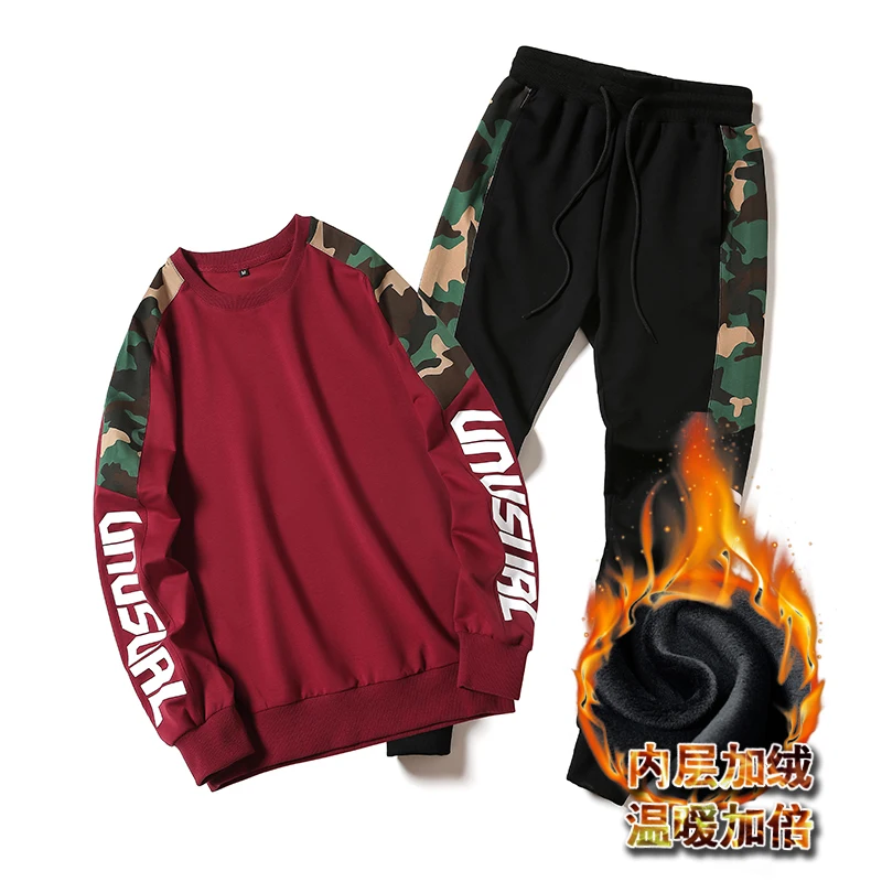 

Plus Size 9xl 8xl Men Two Piece Sets Thick Fleece Lined Hoodie Sweatpants Sportswear Male Tracksuit Warm Winter Sweats Suit Man