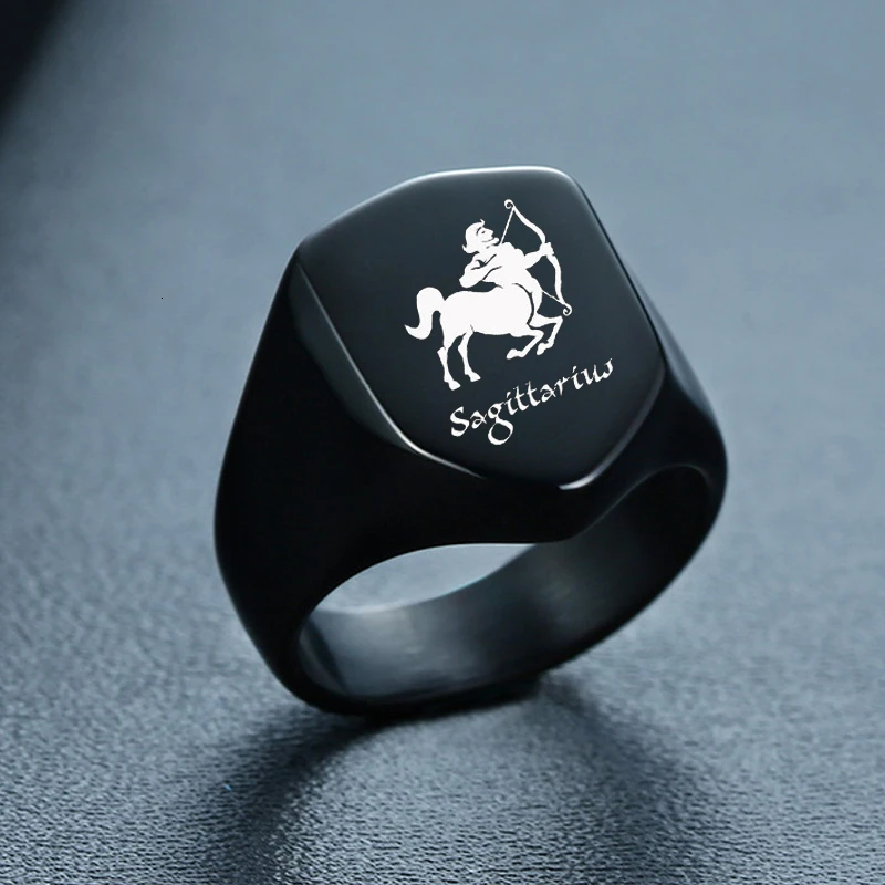

Personalized Shield Signet Stainless Steel Mens Ring Scorpion Zodiac Engraved Name Constellation Ring