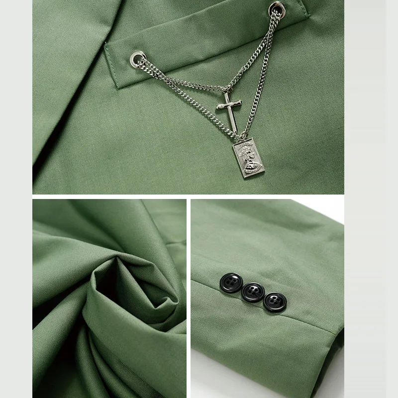 

New Male Vintage Fashion Streetwear Hip Hop Loose Suit Jacket Outerwear Men Chain Casual Loose Suit Blazer Coat