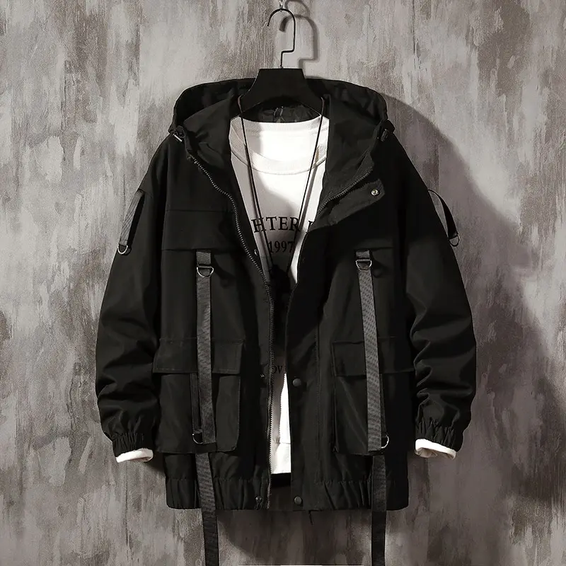 

Streetwear Spring Man Safari Style Jacket Mens Harajuku Black Windbreaker Jackets Dropshipping Male Pockets Oversize Jacket AUSO