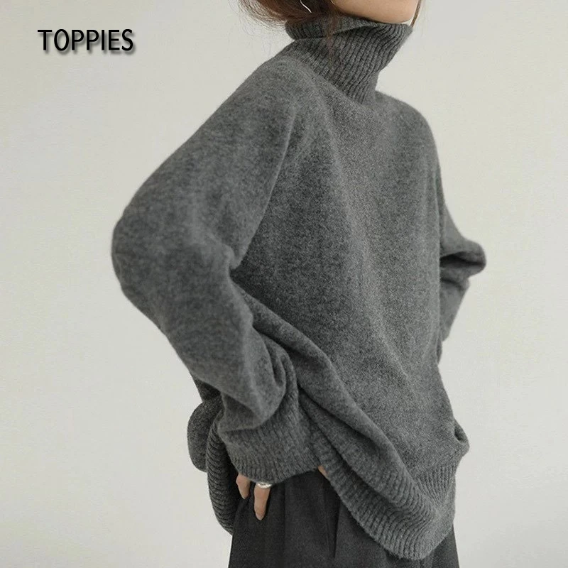 

Свитер Toppies с высоким воротником, женская Свободная верхняя одежда, осенне-зимний стиль 2021, вязаные топы, женский джемпер