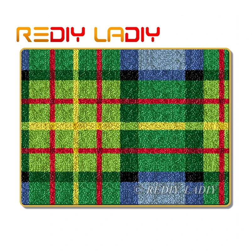Latch Hook Kit Make Your Own Rug Green Stripe Crocheting Cushion Mat DIY Carpet Set Acrylic Yarn Printed Canvas Arts &amp Craft | Дом и сад