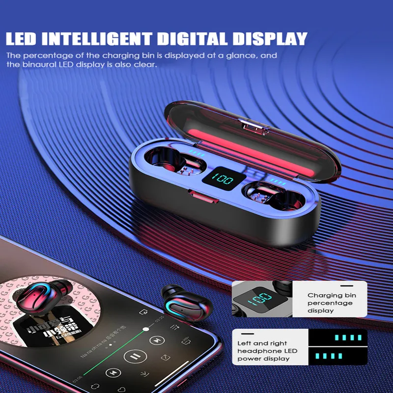 

TWS Bluetooth 5.0 Earphones Wireless Bluetooth Headphones Noise Canceling 9D Stereo For Sport Running Music Headset With Mic