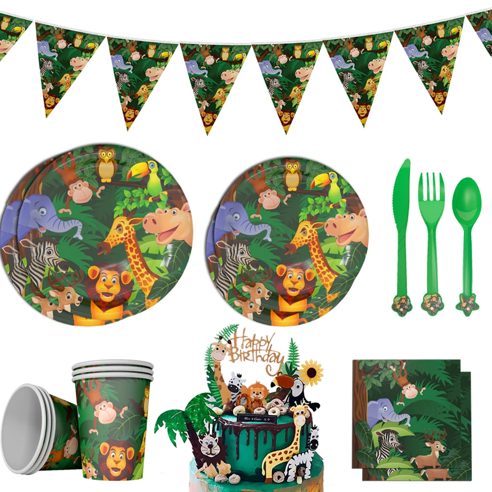 

Jungle Safar iAnimals Disposable Tableware Forest Creatures Plate Cup Napkin Wild Lion Happy Birthday Party Decor Kids Boys 1st