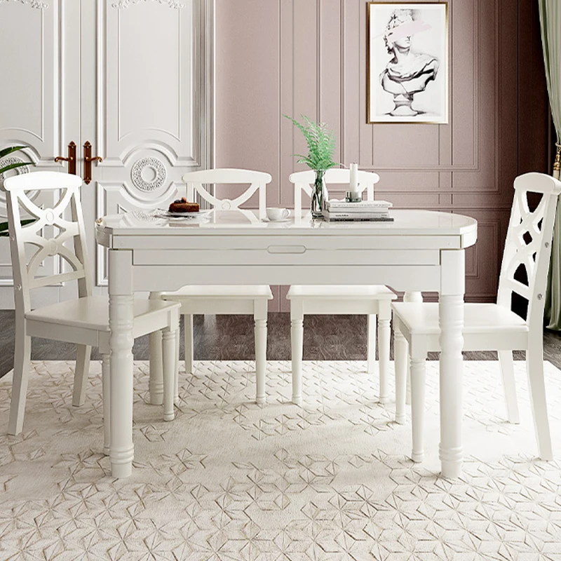 

Double tiger furniture toughened glass variable round table household modern simple small family solid wood dining