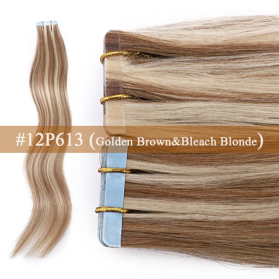 Fita em Extensões de Cabelo Humano em Linha Reta sem Emenda Cola na Extensão do Cabelo S-noilite Polegada - pc Remy Invisível Lados Dobro 16 2.5 g 23 Cheap Aplique com fita adesiva