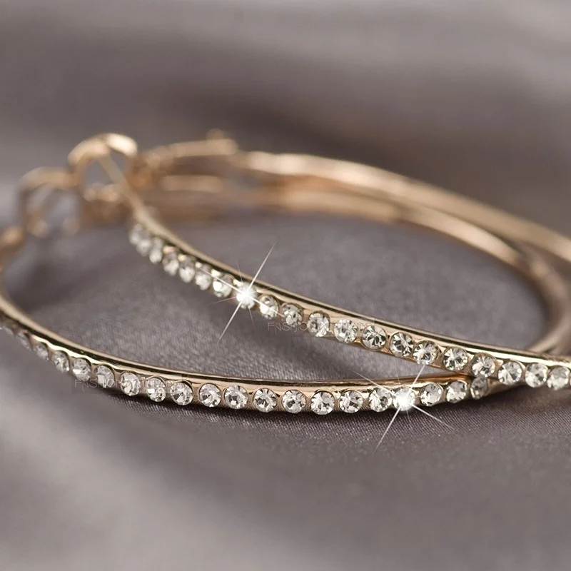 Модные серьги-кольца Стразы круглые серьги простые большие золотые и серебряные