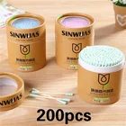 Детские ватные палочки 200 шт.кор. деревянные бамбуковые палочки, мягкие ватные палочки, тампоны для чистки ушей, хлопковые палочки, палочки для красоты здоровья