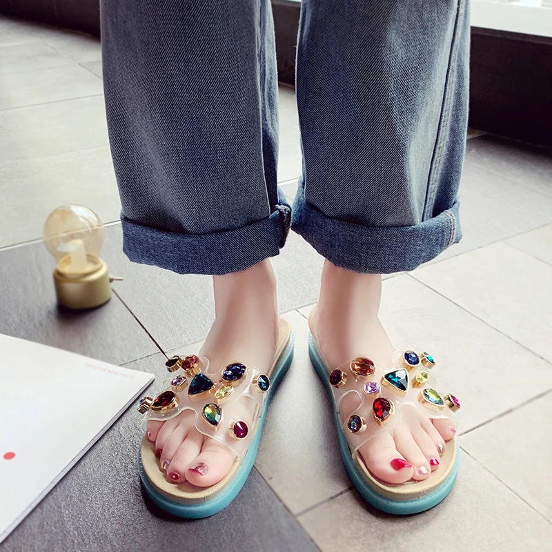 

Fashion Slippers Ladies Shoes Summer Sandals Beach Pineapple Flats Slippers Outside Shiny Crystal Ladies Shoes House Shoes Women