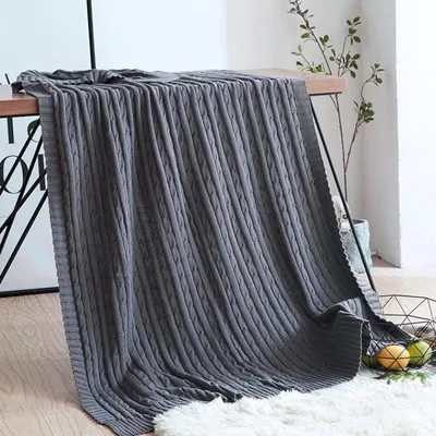 Dark gray Хлопковое одеяло массивное вязаное одеяло для дивана офисное одеяло для короткого сна полотенце летнее кондиционер одеяло s для кровати - Цвет: Dark gray