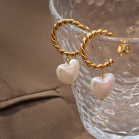 yaonuan european style heart shaped pearl twist earrings for women gold plated titanium steel fashion jewelry accessories party