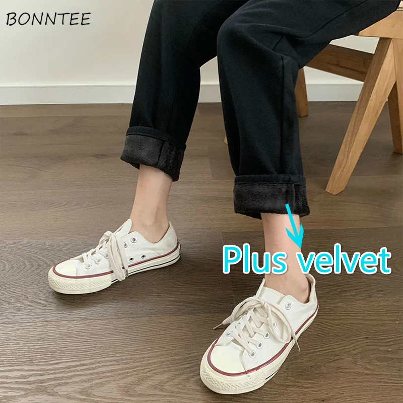 

Women High Waist Straight Jeans Plus Velvet Thicker Warm Autumn Winter Korean Style Loose All-match Leisure Solid Trousers Chic