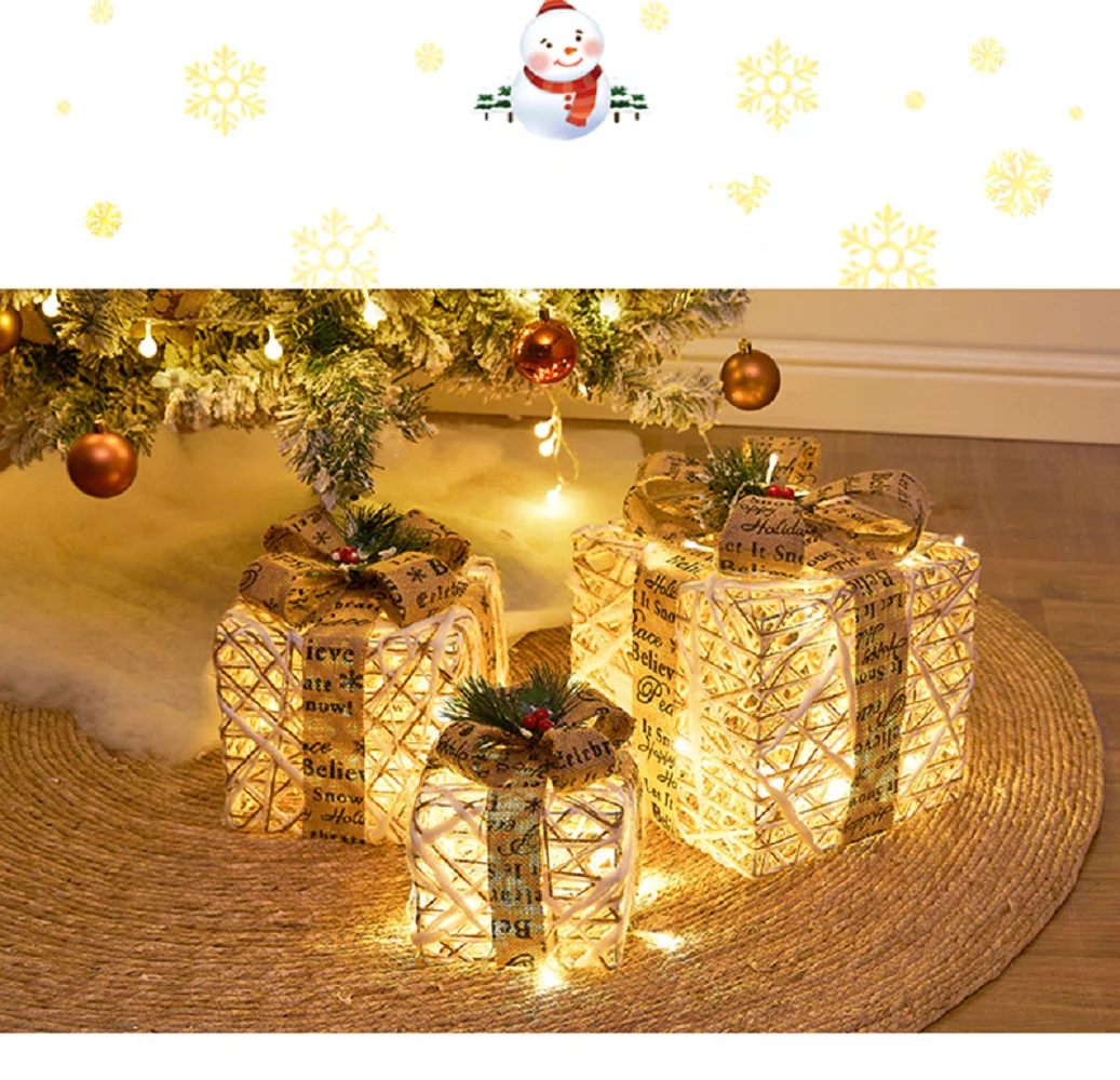 Caja de regalo de Arte de hierro para decoraci&oacute;n de &aacute;rbol de Navidad, conjunto de tres piezas para decoraci&oacute;n de centro comercial, hotel, 3 unidades-0