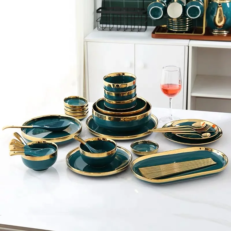 Роскошный Европейский набор керамических тарелок блюдце со вкусом золота блюдо