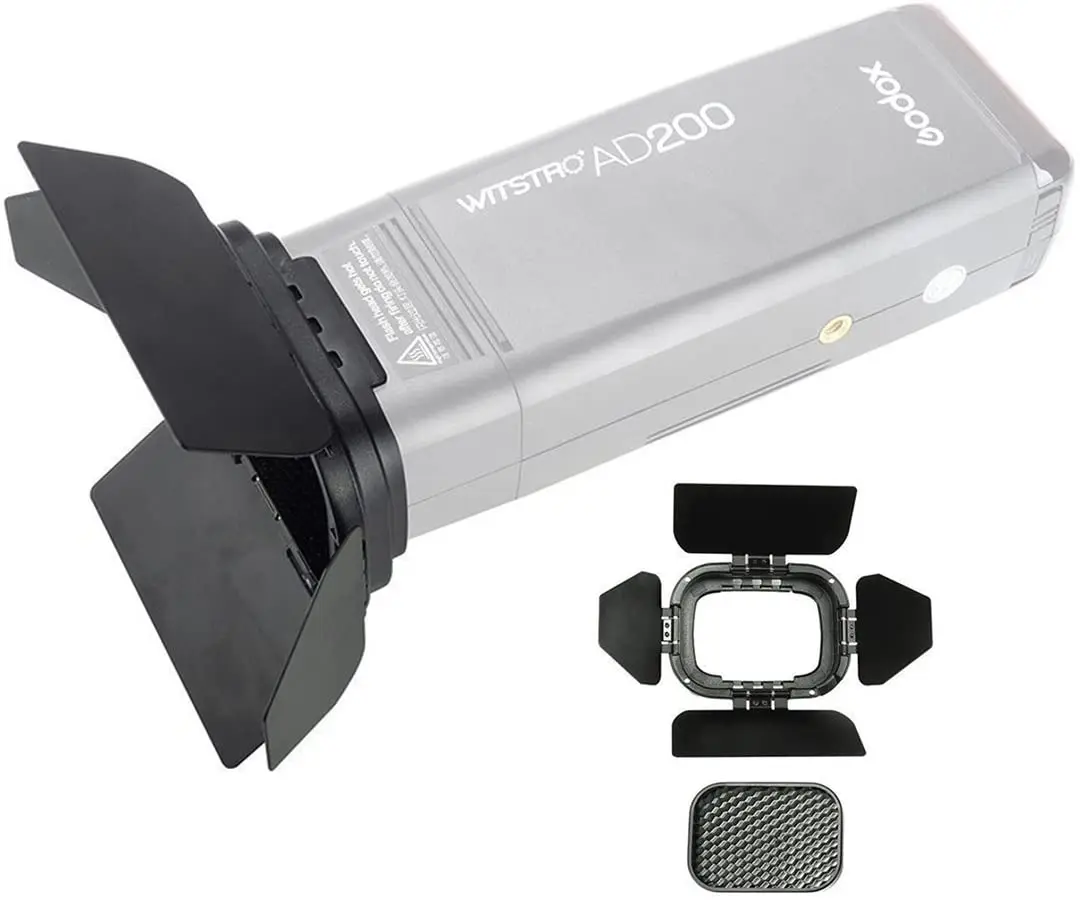 

Godox BD-07 Barn Door with Detachable Honeycomb Grid and 4 Color Filters for Godox AD200pro AD200 Pocket Speedlite Flash Head