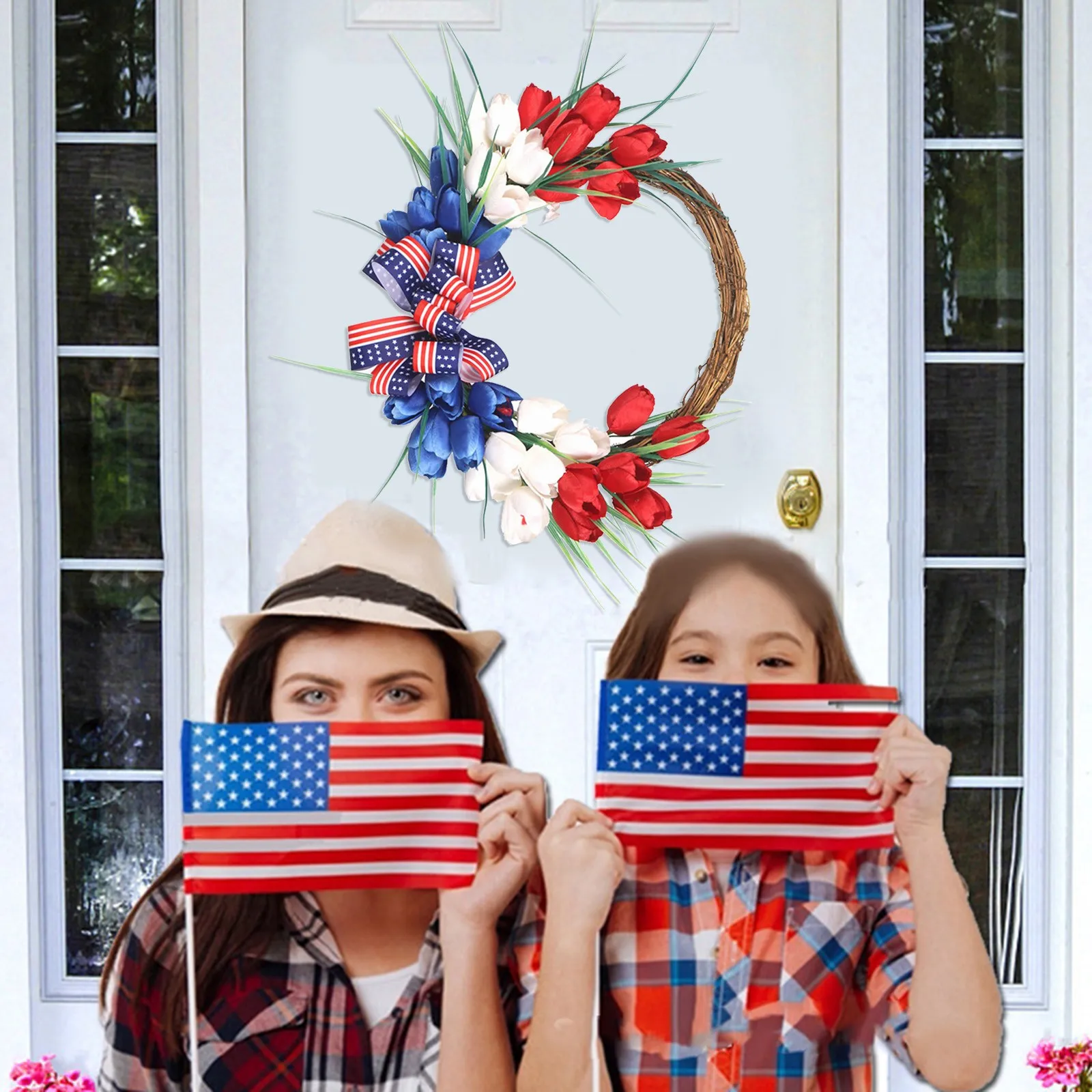 Искусственный венок на День Независимости украшение для крыльца уличное висячее