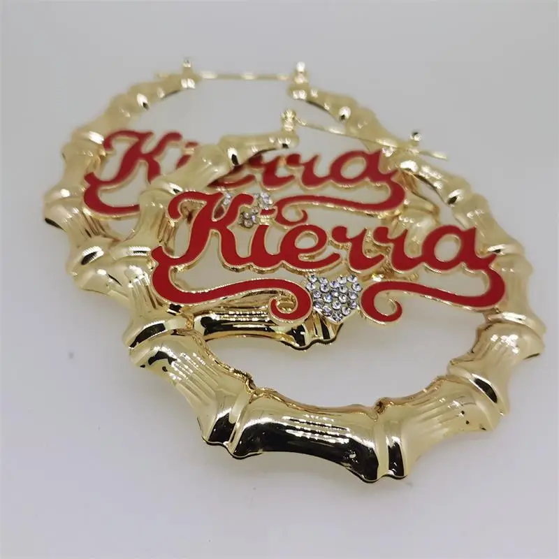 Модные эмалированные Серьги DUOYING на заказ Бамбуковые серьги-кольца с именем