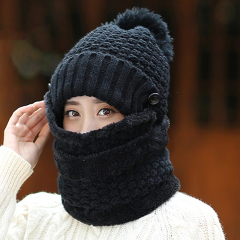 

2020 Hot Sale Women Knitted Hat Scarf Caps Neck Warmer Winter Hats For Men Women Skullies Beanies Warm Cap Wholesale