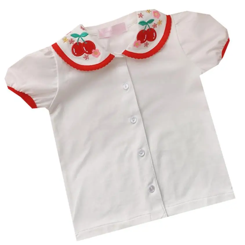 Рубашки для девочек детская летняя блузка с коротким рукавом вышивкой милая