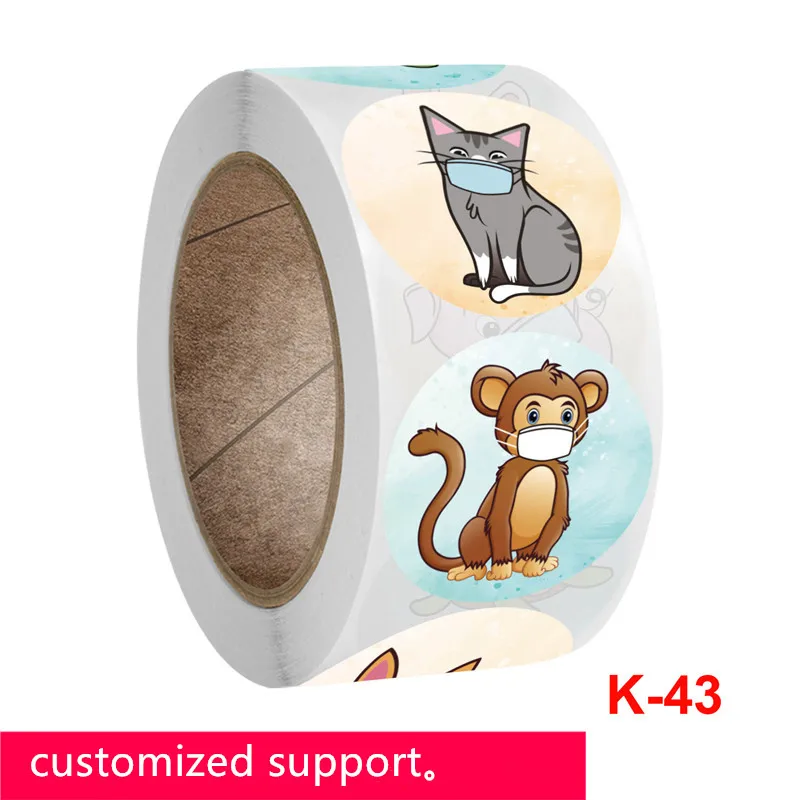 

Animal with mask Thank you Sticker Packaging Sealing Sticker Roll for kindergarten Student Birthday Gift Decoration 500pcs