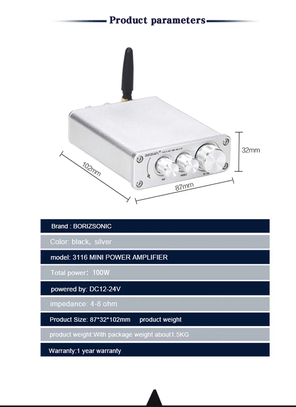 BORIZSONIC TPA3116 Bluetooth 5,0 HiFi усилитель мощности стерео домашний аудио цифровой усилитель с высокими басами