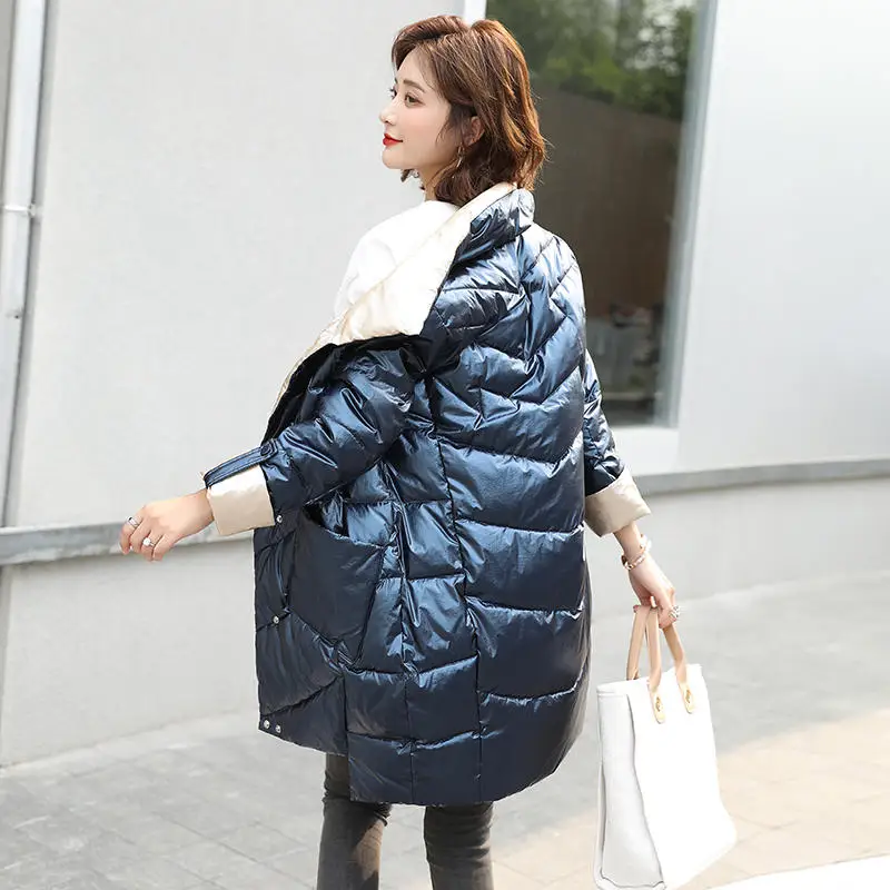 

Fashion Winter Jacket Women Loose Padded Down Cotton Coat Female Warm Thick Hooded Fur Collar Winter Parkas Outerwear XXL Q3091