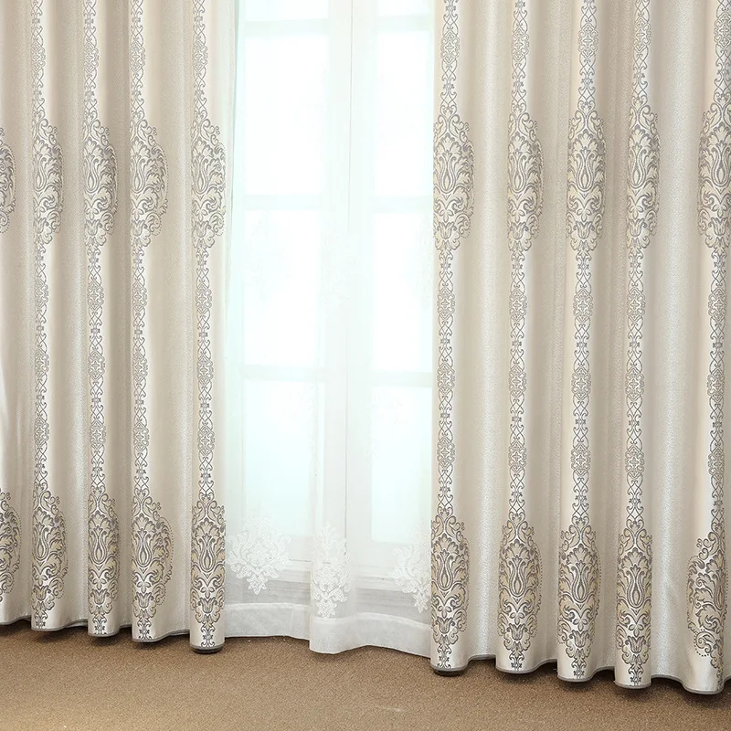 Затемняющие жаккардовые занавески Роскошные плотные шторы серого цвета для
