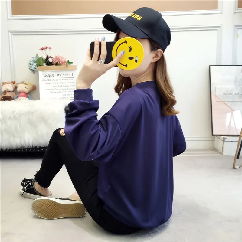 

Autumn Women thin sweatshirt korean kawaii cartoon printing hoodies Harajuku Long sleeve Navy Tops Female casual loose Pullovers