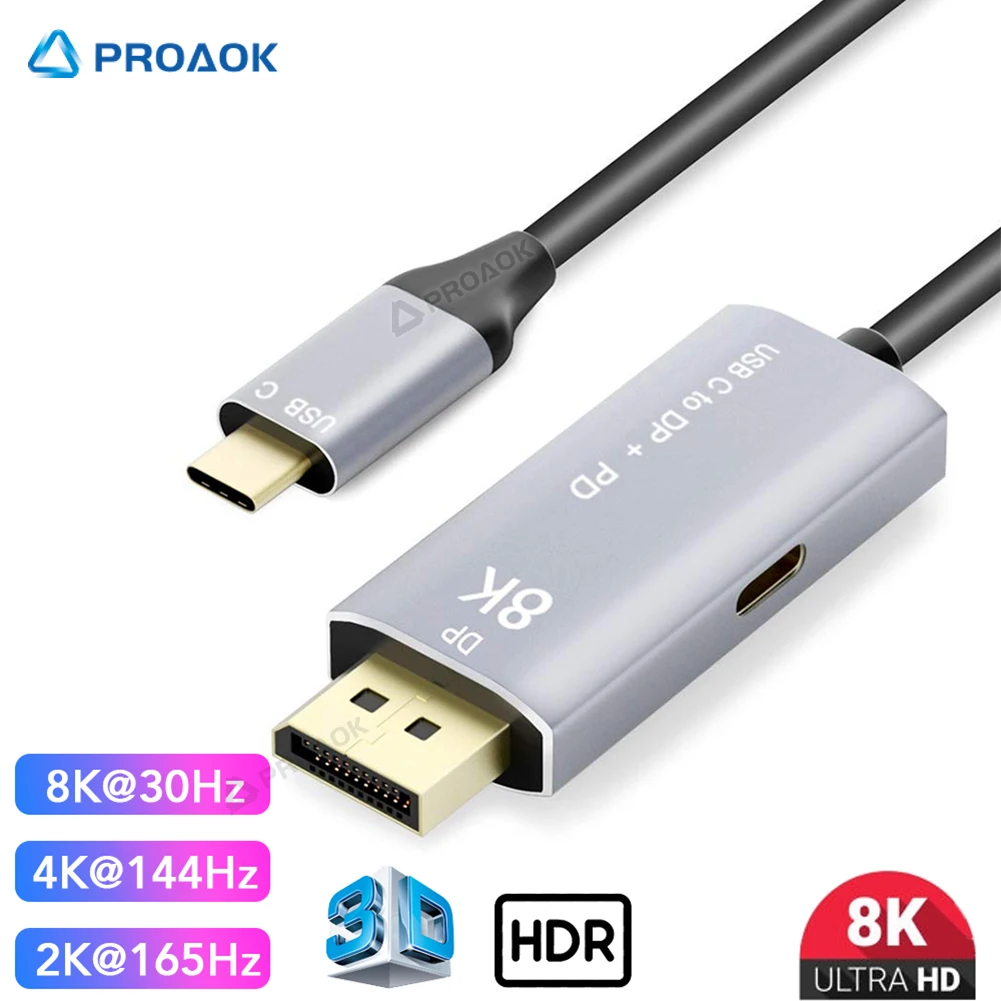 

2021 USB Type C to DisplayPort Cable PD3.0 DP1.4 Support 4K@144Hz 2K@165Hz 1080p@240Hz 8K30Hz For Netflix Galaxy S21 Huawei P40