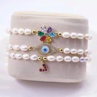 natural pearl turkish evil eye bracelet women trendy hearthandflower weave baroque freshwater pearl charm bangle jewelry gift