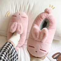 winter women furry cotton slippers soft plush slides female man bedroom home shoes couples cartoon rabbit slippers with ears