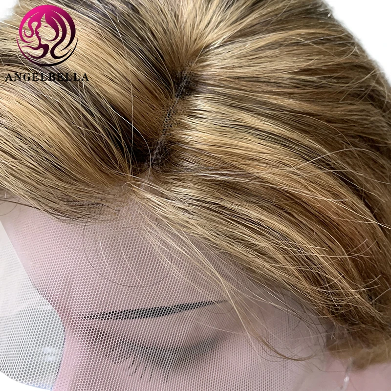 

Angelbella Brazilian Human Remy Hair Wigs 4/6/27# Highlight Short Lace Front Wig 150% Density Natural Wavy 13x4 Front Lace Wigs