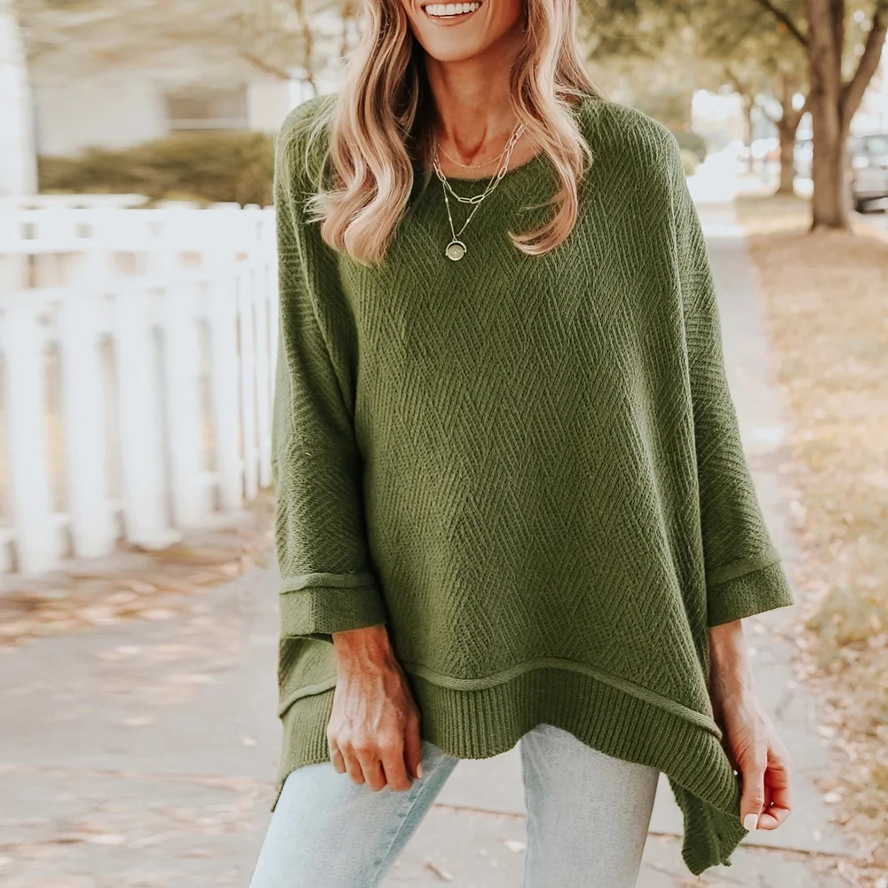 

Sweater Women Autumn Winter Solid Color Irregular Pullovers Woman Clothing 2021 O-Neck Long Sleeve Casual Loose Knitted Tops Y2K