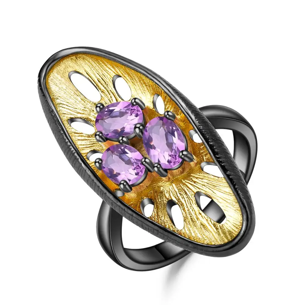 GEM'S балетные 925 пробы, Серебряные Оригинальные кольца с лимоном ручной работы для женщин, 1.35Ct Овальный натуральный аметистовый драгоченный камень, кольцо, ювелирное изделие
