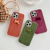 easterm winter 13 plush protective cover cute bow 13 pro solid color anti drop case for iphone 13promax 12 x xr 8p 12pro 11 xs