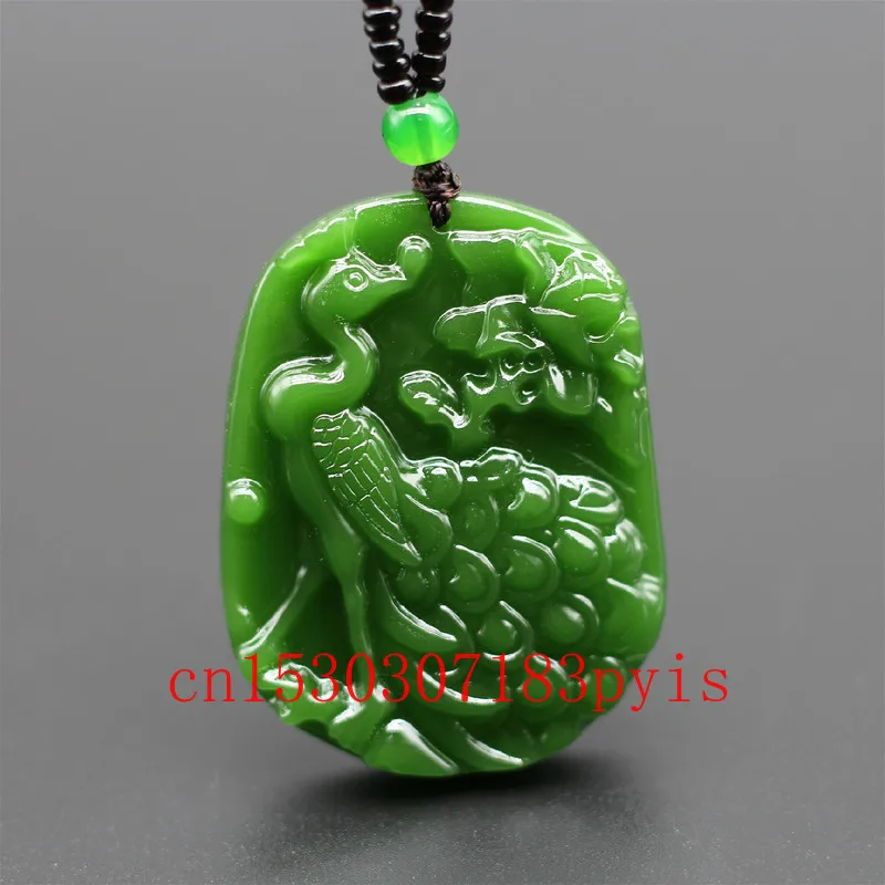 

Natural Green Jade Phoenix Pendant Necklace Chinese Hand-Carved Charm Jadeite Jewellery Fashion Amulet for Men Women Lucky Gifts