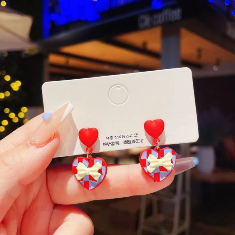 

Популярные висячие серьги в Корейском стиле с красным сердцем для женщин, модные милые ювелирные изделия вечерние для девочек, трендовые ми...