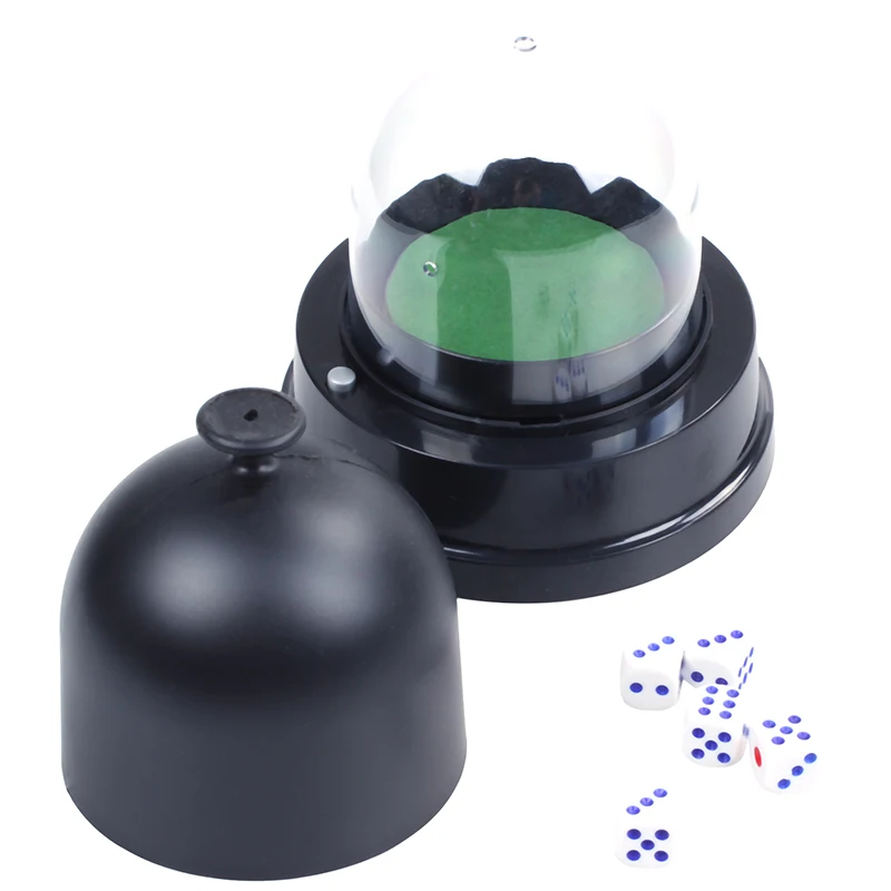 

Automatic Dice Roller Cup Battery Powered Pub Bar Party Game Play With 5 Dices Black