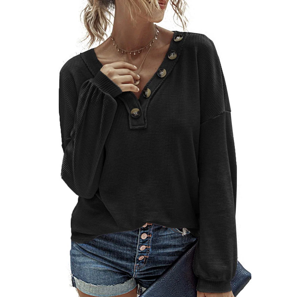 

Fashion Women's t Shirt Solid 2020 Long Sleeve Top V neck Button t Shirt Female Top Autumn Clothes Women Clothing