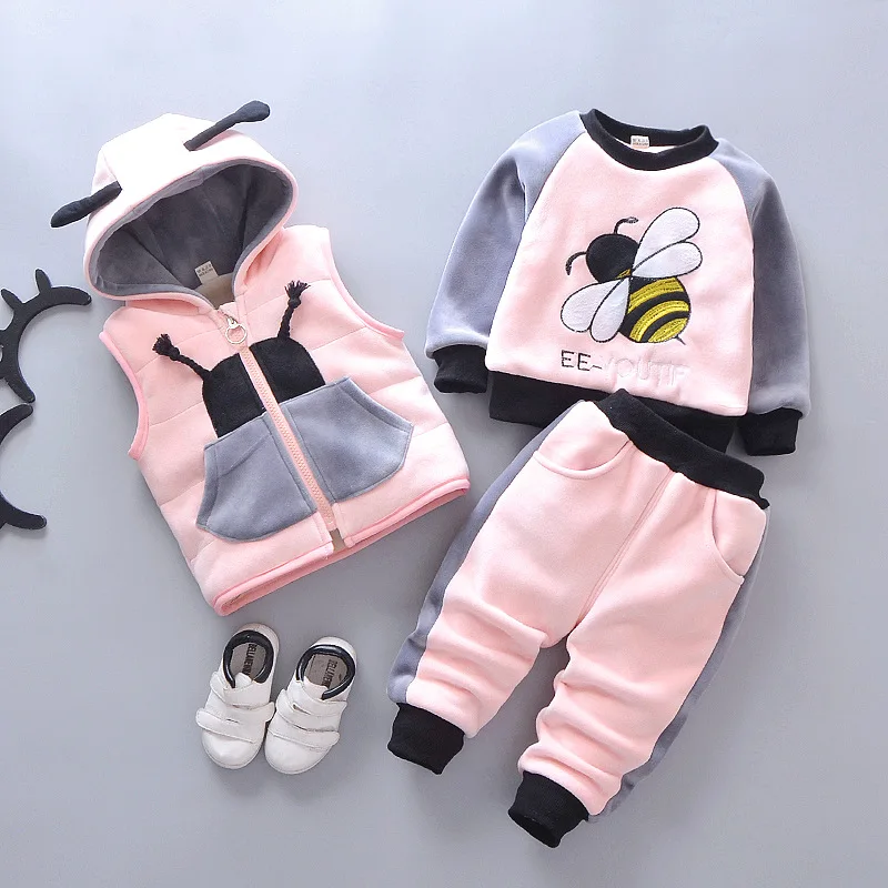 Casual Baby Girl Boy Warm Clothing Set For Kids Suit Letter Hooded Velvet Autumn Spring Children Outfit forToddler 1 2 3 Years | Детская