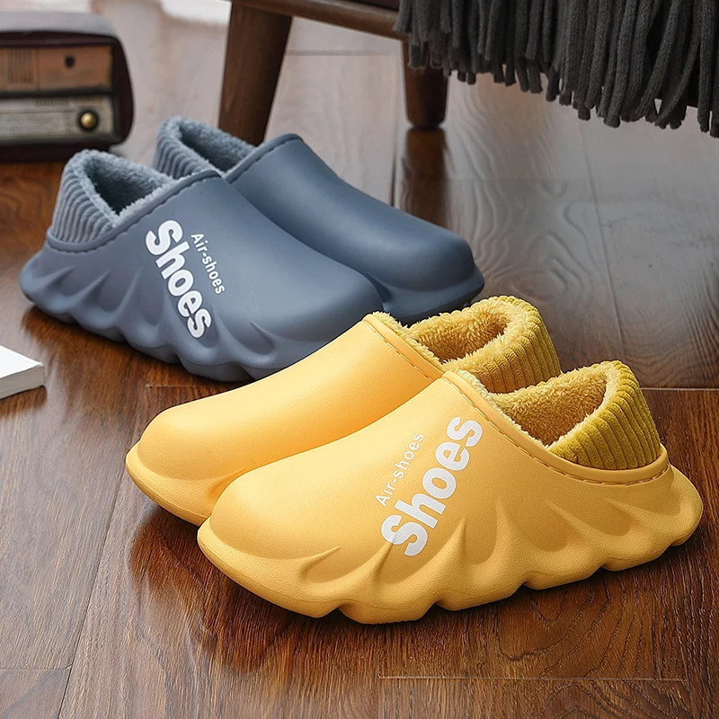 

Зимние водонепроницаемые мужские тапочки, теплые, женские, Нескользящие, для родителей и детей, хлопковые, с алфавитом, домашние, Осенние, на...