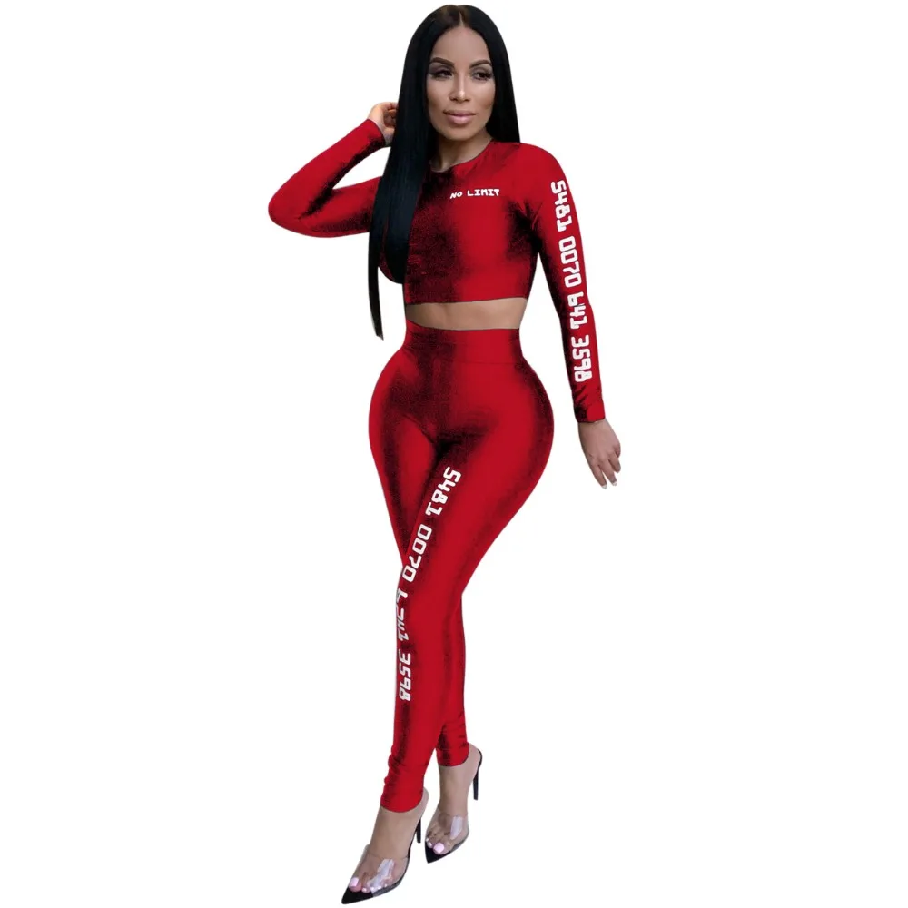 Winter Overalls Autumn Number Print Crop Top +Pencil pant tracksuit fashion sexy women set two pieces Jumpsuit casual Outfits |
