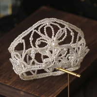2021 new luxury pearl bride wedding crown hairband fashion hair accessories women bridal headband tiara beaded flower headwear