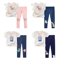 two pieces kids children girls clothes set little girl summer cartoon print t shirt and pants leggings outfits clothing 2pcs