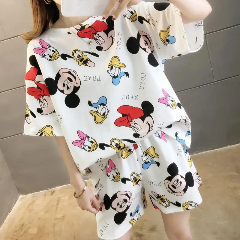 Disney пижамный комплект из хлопка с круглым вырезом героями мультфильмов летние