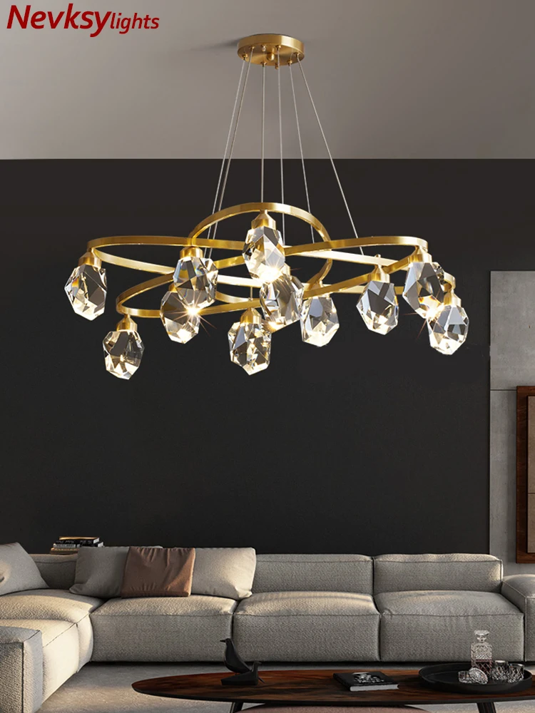 

Modern crystal chandeliers living room luxury crystal lampshade bedroom led ceiling lamp copper kitchen fixture crystal lighting