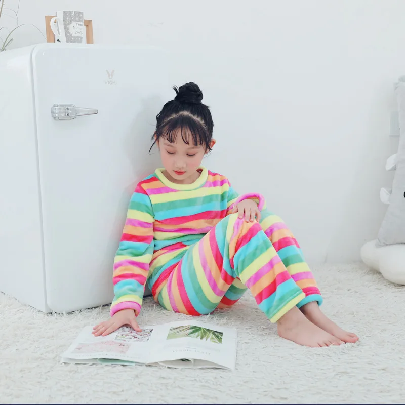 Зимние Детские Бархатные пижамные комплекты теплые утепленные фланелевые