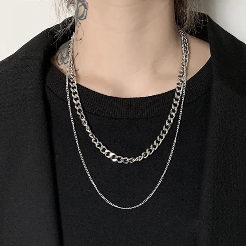 

Ожерелье docona в стиле панк на толстой цепочке для женщин и мужчин, серебристое металлическое многослойное регулируемое ювелирное изделие из...